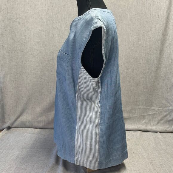 Lou & Grey Chambray Cap Sleeved Shirt Striped Cotton Women's Size Small - Picture 2 of 8